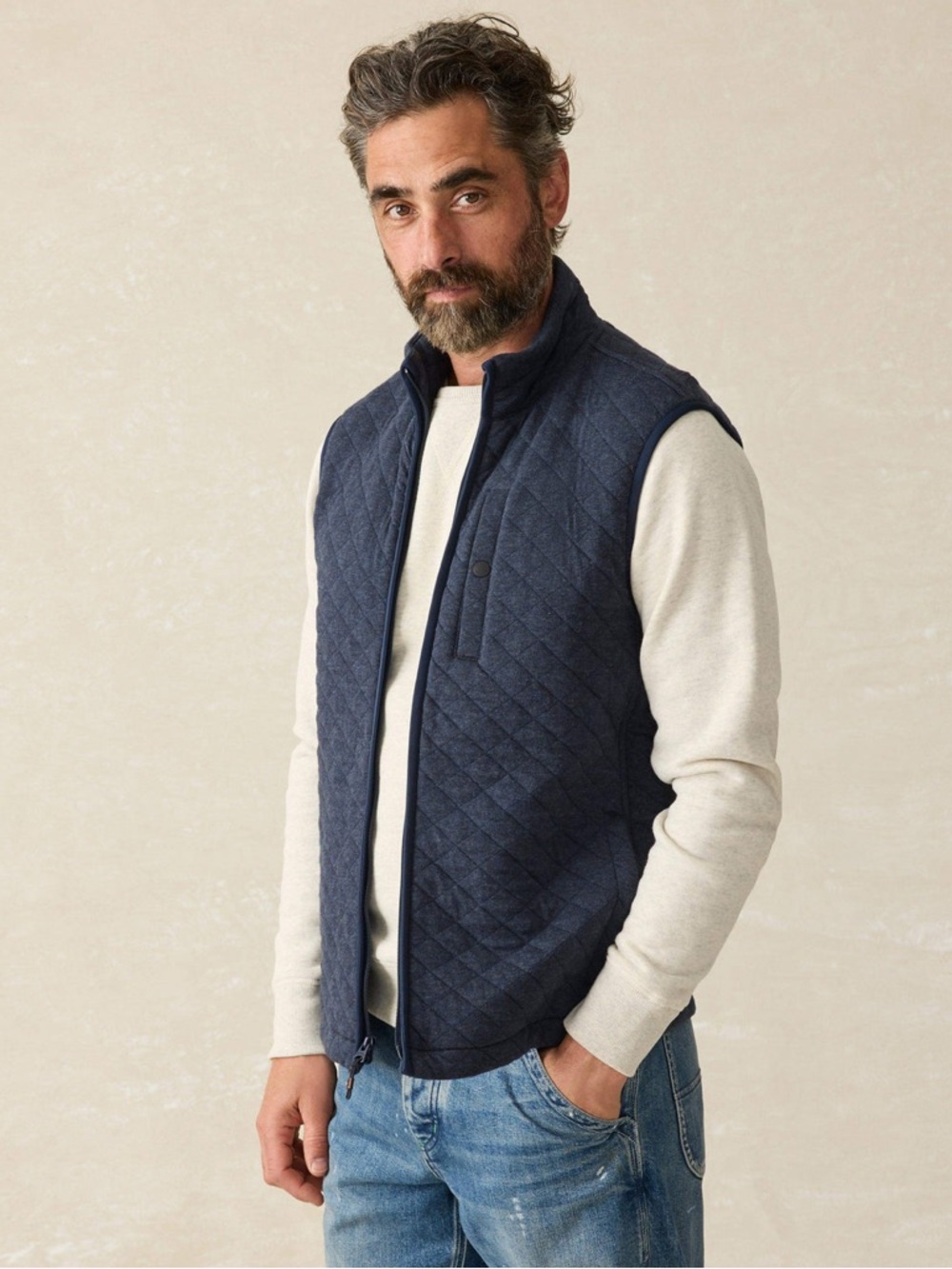 Faherty Epic Quilted Fleece Vest - Navy Melange